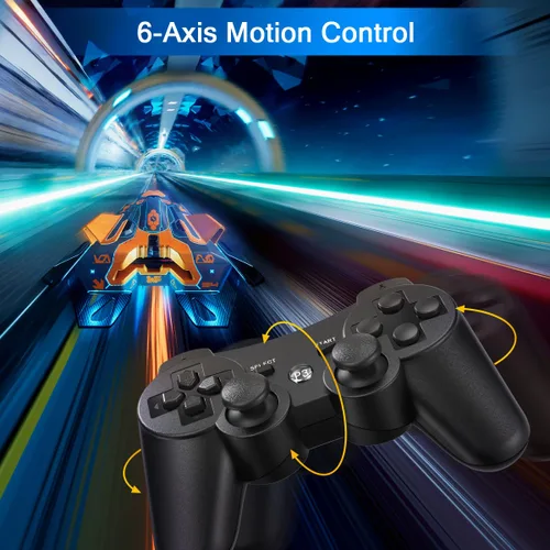 Vista 4 de Yinjie 2 Pack Wireless Controller for PS3, Compatible with Playstation 3, with 2 Charging Cables - Black