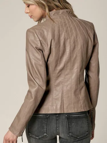 Vista 5 de Lock and Love - Chaqueta de motociclista de cuero sintético con capucha extraíble para mujer