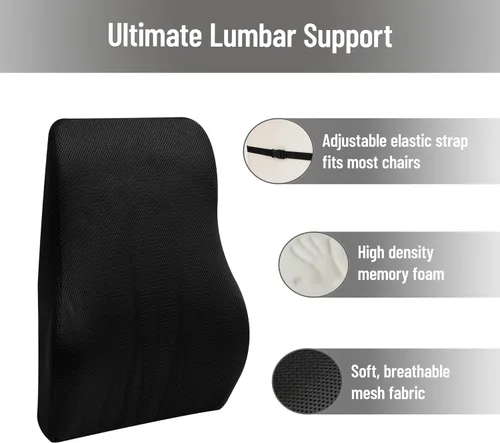 Vista 5 de Mind Reader Air-Cloud - Cojín lumbar, almohada ergonómica de espuma viscoelástica para sillas de oficina, reclinables y asientos de automóvil, Negro