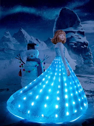 Vista 2 de UPORPOR Vestido de princesa iluminado, disfraces de Halloween, ropa para niñas y niños, traje de fiesta de Navidad, azul, 2-14 años