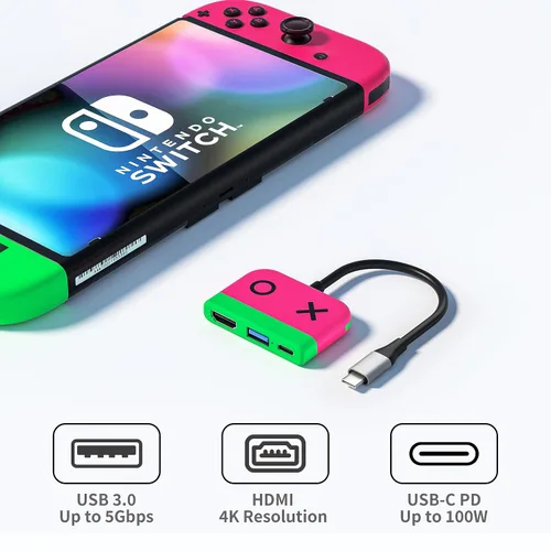 Vista 2 de Kstkry Switch Dock para Nintendo Switch, base portátil con puerto HDMI TV USB 3.0 y carga USB C, compatible con Nintendo Switch Steam Deck MacBook