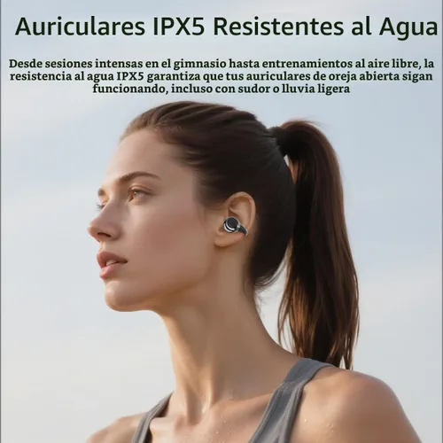 Vista 4 de Auriculares de oreja abierta I5, auriculares inalámbricos Bluetooth 6.0 para iPhone y Android, gimnasio y correr, IPX5 a prueba de sudor, tiempo
