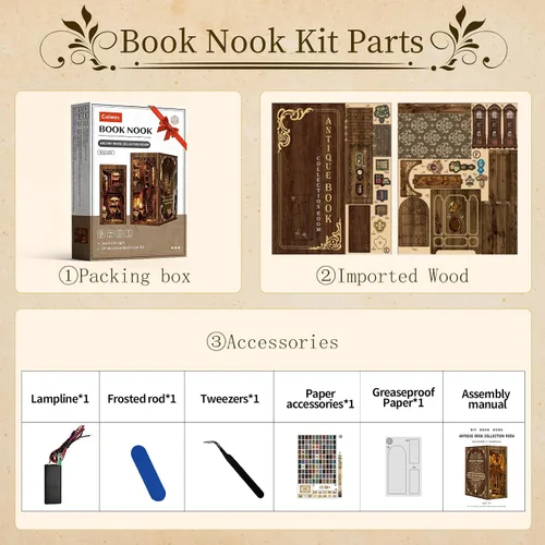 Vista 7 de Kit de rincón de libros – (edición clásica) – Rompecabezas de madera en miniatura de bricolaje Sala de colección de libros vintage con luces LED