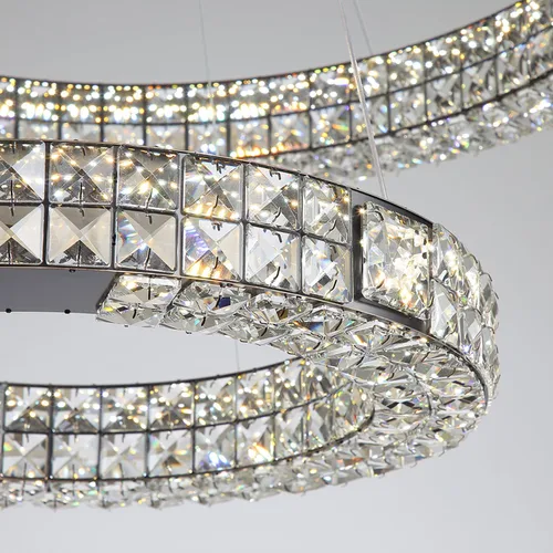 Vista 7 de Candelabro LED de anillo dorado para sala de estar, comedor y dormitorio, lámparas de cristal modernas, iluminación colgante, lámparas ajustables