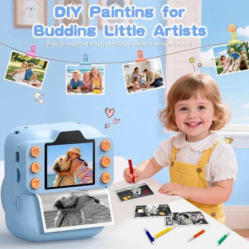 Vista 4 de Cámara de Impresión Instantánea para Niños, Juguetes para Niños Pequeños Cámara Digital de Impresión Instantánea para Edades de 3 a 12 años, Regalos
