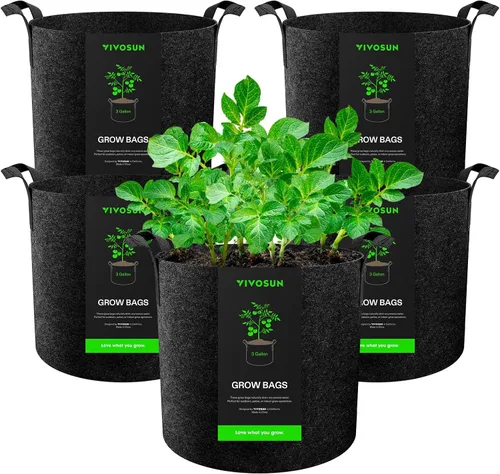 Vista 28 de VIVOSUN - Paquete de 5, 1 galón, bolsas para cultivar de tela no tejida gruesa resistente con asas Negro