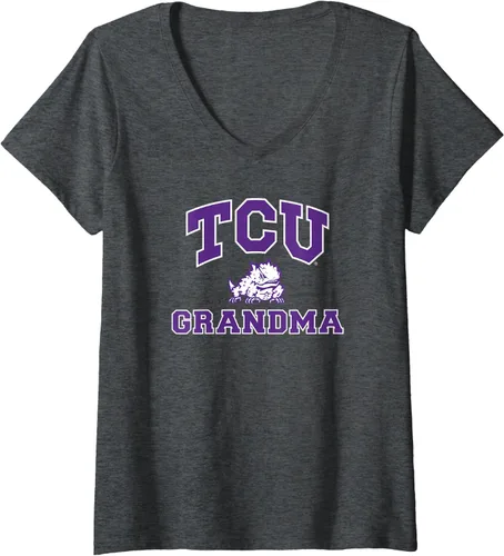 Vista 3 de TCU Horned Frogs Grandma - Camiseta con cuello en V para mujer, Negro