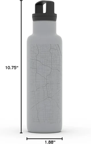 Vista 4 de Well Told Botella de agua aislada con mapa Chicago Illinois, grabado de acero inoxidable (21 onzas, gris muelle) botella aislada de mapa