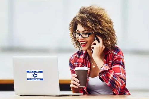 Vista 3 de 3 x 5 "We Stand with Israel" - Paquete de 3 calcomanías hechas con materiales impermeables duraderos para apoyar a Israel, calcomanías