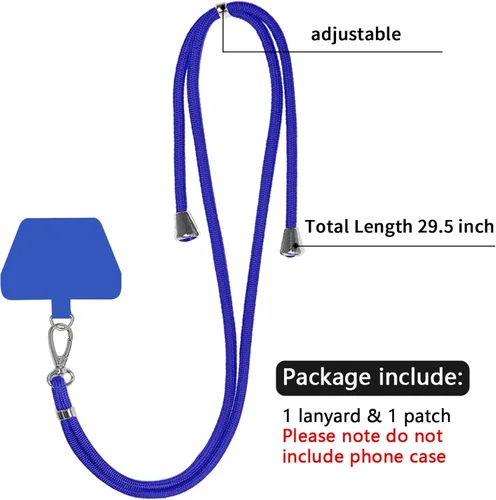 Vista 4 de SS Cordón para teléfono, correa de cuello desmontable ajustable con parche para teléfono adecuado para cualquier teléfono celular Smartphones - Azul