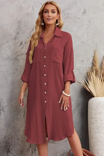 Vista 6 de Kalssior Womens Swimsuit Cover Up V Neck Collared Button Down Shirt Long Sleeve Side Split Beach Cardigans