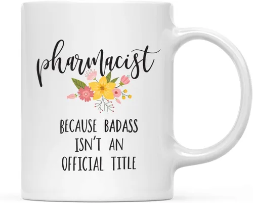 Vista 64 de Andaz Press Taza de café de 11 onzas, regalo de broma, tía porque Badass no es un título oficial, gráfico floral, 1 paquete