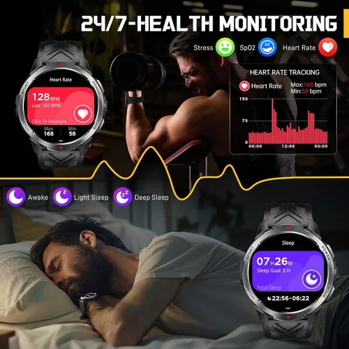 Vista 7 de Reloj inteligente militar para hombres con batería de 1100 mAh/linterna LED