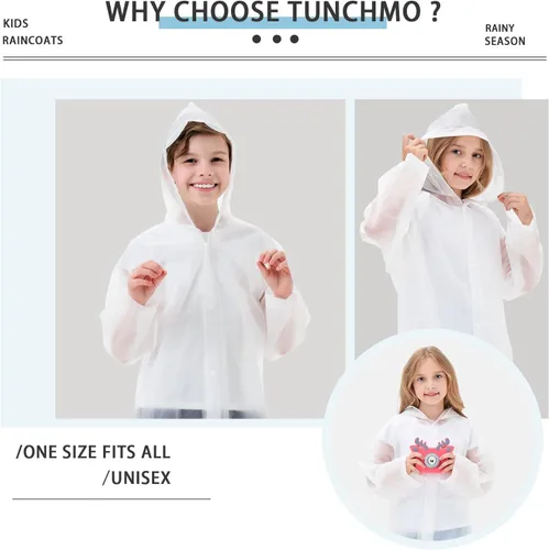 Vista 6 de Ponchos de lluvia para niños, paquete de 2 impermeables reutilizables de EVA con botón para ajustar el tamaño del puño