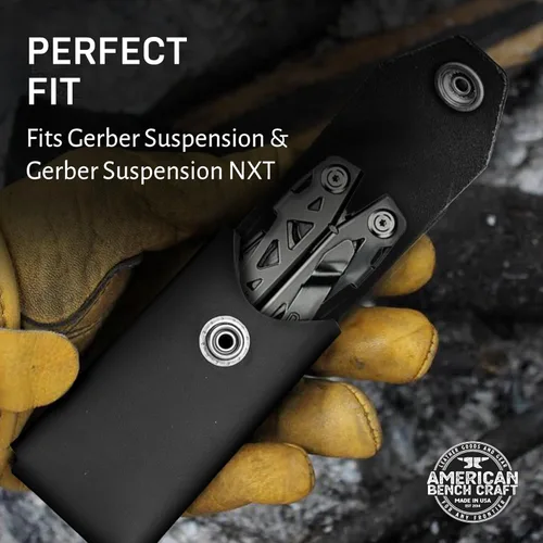 Vista 5 de Funda de cuero multiherramienta para Gerber Suspension y Gerber Suspension NXT (Negro) - Soporte de herramientas de cinturón de cuero de grano