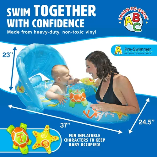 Vista 3 de Poolmaster Mommy and Me - Flotador para alberca para bebé Baby pool float with parent ring, drop seat, removable sun shade and easy inflation for
