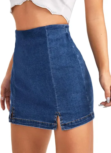 Vista 3 de Floerns Pantalones cortos de mezclilla de cintura alta con dobladillo dividido para mujer