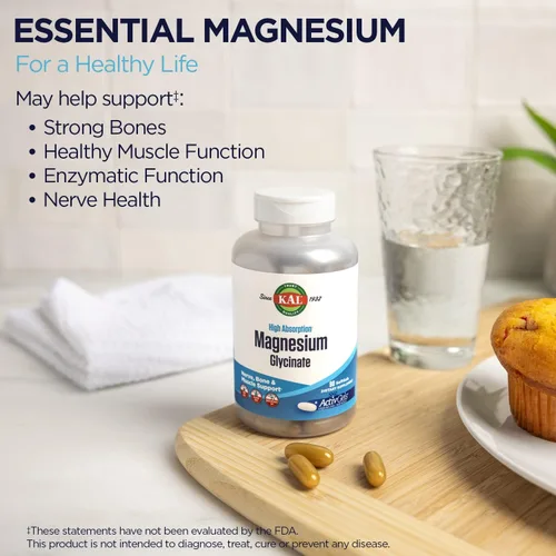 Vista 3 de KAL Glicinato de magnesio ActivGels 315 mg, suplemento de magnesio de alta absorción para apoyo a la salud muscular, nerviosa y ósea, sin OMG, sin