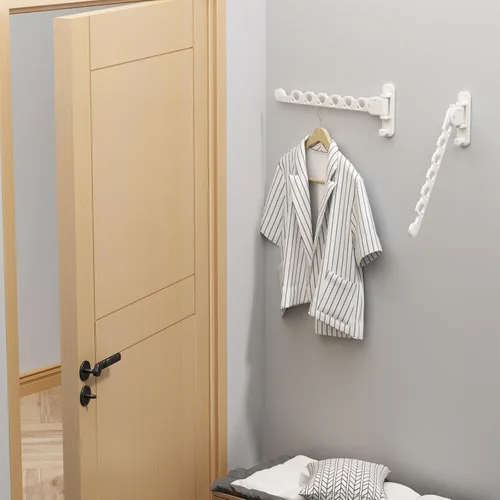 Vista 4 de Danpoo Tendedero de ropa plegable montado en la pared Estante de secado de ropa Percha de ropa Secadora de ropa Blanco