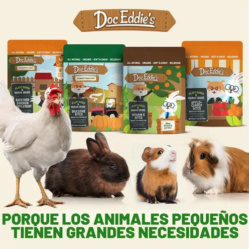 Vista 9 de DOC EDDIE'S Digestive Bites - Golosinas para animales pequeños a base de plantas para conejos, cobayas, hámsters, jerbos y más - Suplemento