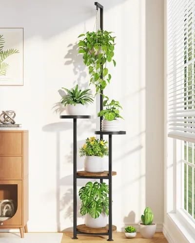 Vista 9 de LASZOLA 3 Tiers Metal Corner Plant Flower Stand Tall Indoor Outdoor, Bronze Bronce