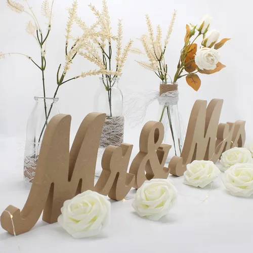 Vista 9 de BLOOBLOOMAX Letrero de madera con texto en inglés "Mr & Mr", letras rústicas de Mr. & Mrs. para mesa de boda, decoración de Miss & Mr. para Negro