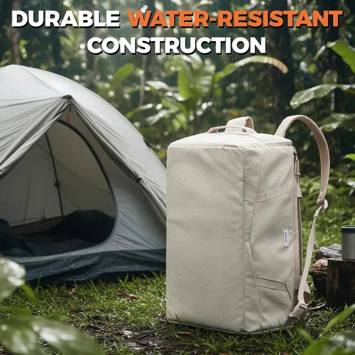 Vista 5 de Mochila de lona resistente al agua 40L con compartimento para zapatos y bolsillo húmedo Beige