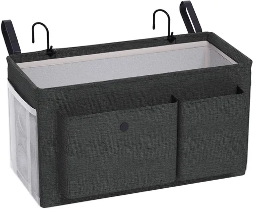 Vista 9 de Edudif Organizador de cabecera de cama de doble propósito, organizador de mesita de noche con 6 bolsillos, organizador de cama versátil con solución