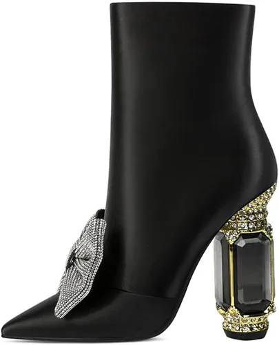 Vista 143 de FSJ Botas de tacón alto con punta puntiaguda para mujer, con tacón alto, con cremallera lateral brillante, estilo casual, para uso diario, zapatos