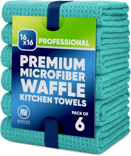 Vista 14 de Toallas de cocina de microfibra con tejido gofre, absorbentes, sin pelusas, gruesas, reutilizables, comerciales, suaves, para manos, té, vidrio Gris