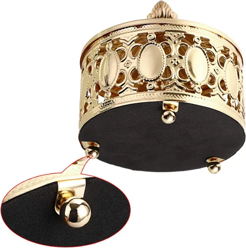 Vista 7 de Hipiwe Joyero de metal hueco con tapa, organizador de joyas con espejo dorado, anillo y aretes, collar, caja de almacenamiento para decoración