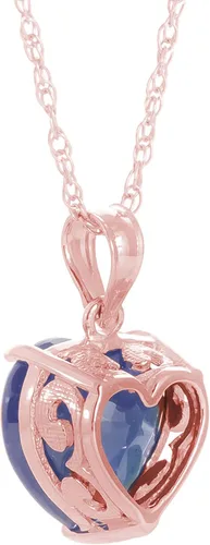 Vista 2 de Galaxy Gold GG Collar de oro rosa macizo de 14 quilates de 4,3 quilates con forma de corazón natural zafiro de 0.394in