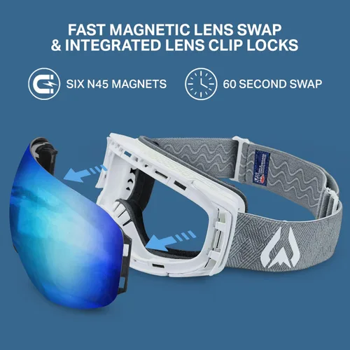 Vista 2 de Wildhorn Roca - Gafas de esquí para hombres y mujeres con protección antiempañamiento/arañazos 100% UV - Lente magnética - Gafas de nieve