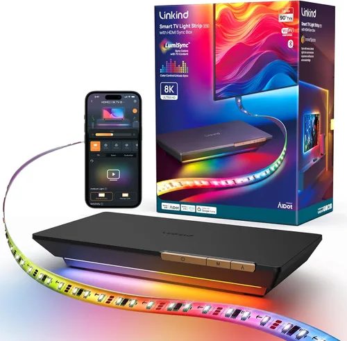 Vista 9 de Linkind - Tira de luces LED RGB de 10 pies, tira de luz inteligente que funciona con Alexa y Google Home, luces LED de cambio de color segmentadas