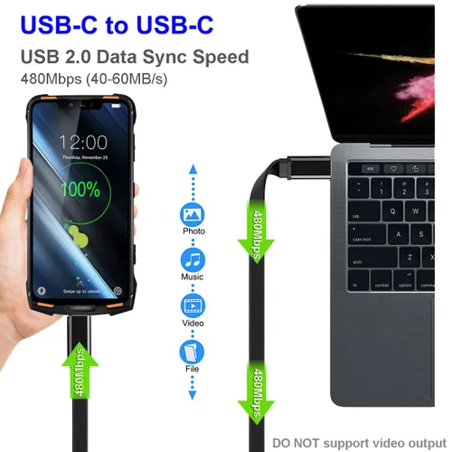 Vista 6 de Cable de carga rápida USB-C a USB-C de 100 W compatible con iPhone 16 15 Pro Max, Galaxy S25 S24 S23, Pixel 9 8, cable de punta tipo C de 0.394