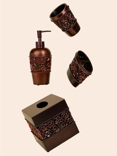 Vista 6 de Essentra Home Cubierta cuadrada para caja de pañuelos con acabado de bronce para encimeras de tocador de baño, también ideal para dormitorios
