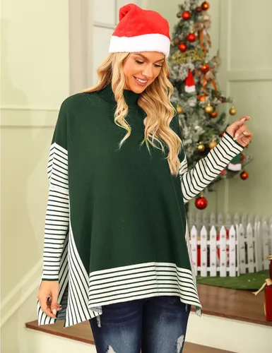 Vista 3 de Uniexcosm Womens Mock Neck Poncho Sweater Batwing Sleeve Oversized Chunky Knitted Pullover Jumper Tops