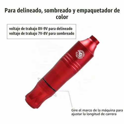 Vista 2 de Dragonhawk Kit de bolígrafo de tatuaje con cable, carrera de 0.1 in Kit de tatuaje rojo
