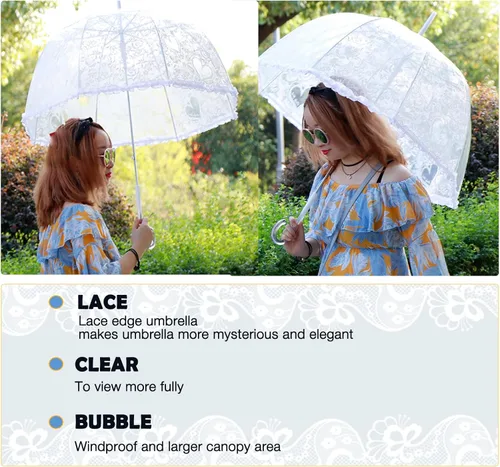 Vista 4 de Siepasa Paraguas transparente de burbujas para mujer paraguas de cúpula transparente con mango clásico de gancho para bodas de caballeros y damas