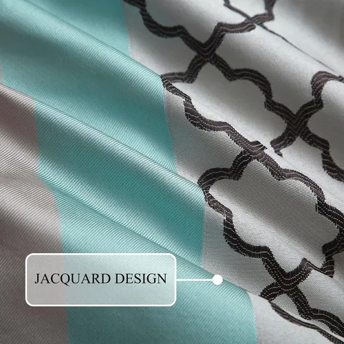 Vista 6 de Stratford Park - Juego de edredón de 8 piezas con diseño de pin tuck a rayas, color aguamarina y marrón, tamaño Queen, con faldón de cama a juego