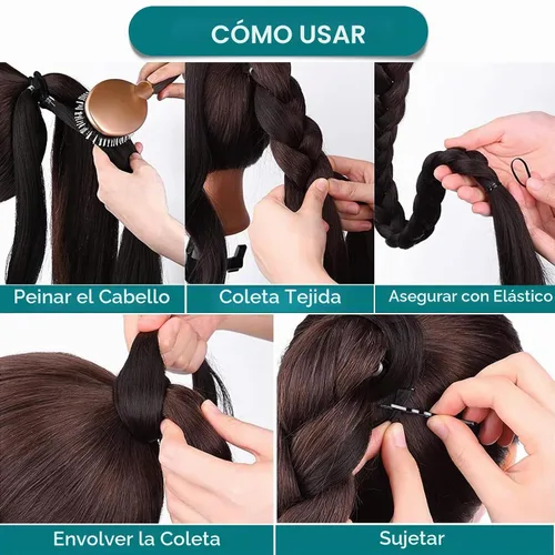 Vista 4 de EMMOR Extensión de cola de caballo larga trenzada con cabello lacio envolvente, extensiones de cabello sintético suave y saludable para mujeres