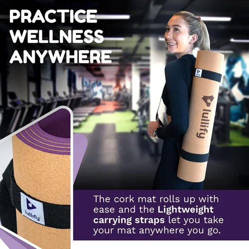 Vista 6 de Lullify Esterilla de yoga de corcho premium Antideslizante y construida para durar a través de clases de yoga caliente o ejercicio Biodegradable