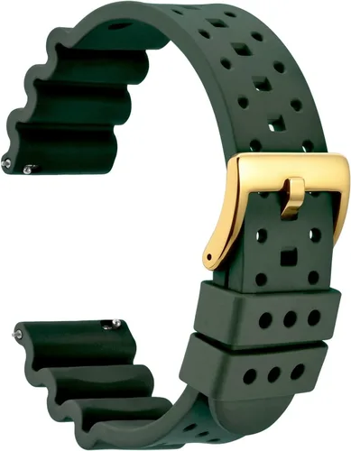 Vista 26 de WOCCI Correas de reloj de goma FKM ventiladas (no de silicona), correas de fluorogoma para relojes de buceo, liberación rápida, hebilla de acero