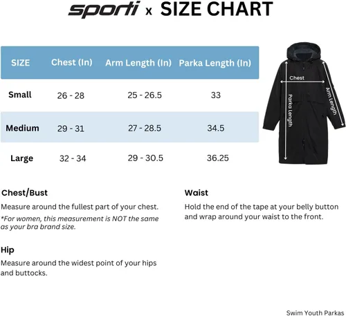 Vista 6 de Sporti Parka de natación unisex para jóvenes con forro polar de felpa, tela exterior resistente al agua, cremallera bidireccional, múltiples