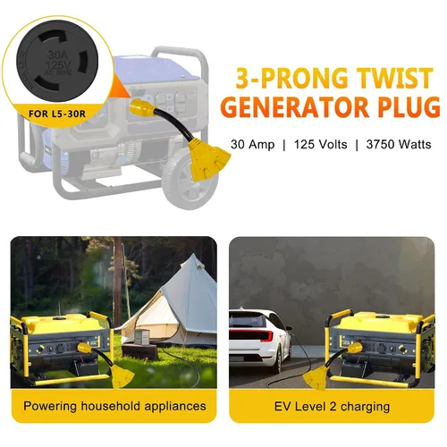 Vista 6 de Adaptador de generador de 30 amperios a 110 V – NEMA L5-30P macho a 3 de 5-20R/5-15R hembra, enchufe de bloqueo giratorio de 3 clavijas