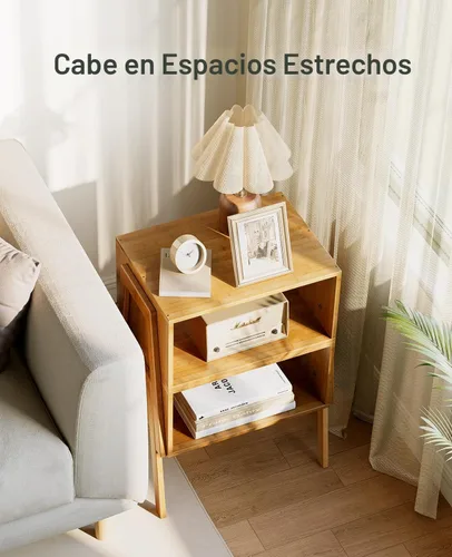 Vista 5 de Pipishell - Mesas auxiliares apilables de bambú, mesita de noche de madera para sala de estar, mesas de cabecera para almacenamiento en dormitorio