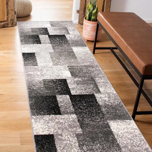 Vista 8 de Rugshop - Alfombra de corredor con diseño de cuadros, azul envejecida y moderna, no desprende pelos, para pasillo, entrada y cocina, 2 pies x 7 pies