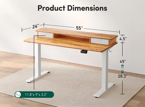 Vista 3 de FEZIBO Escritorio Eléctrico de Pie Ajustable en Altura con Cajón Doble, Mesa de Pie de 55 x 24 Pulgadas con Estante de Almacenamiento, Escritorio