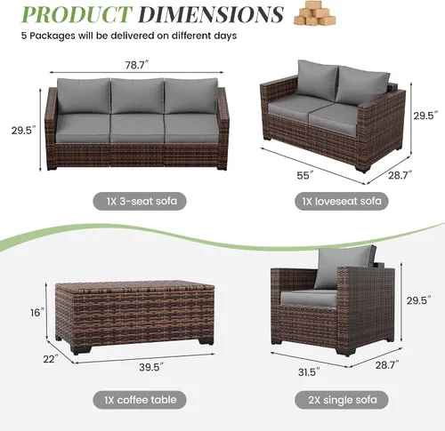 Vista 4 de Amopatio Juego de muebles de patio de 8 piezas, sofá seccional para exteriores con mesa de centro de almacenamiento - Juego de conversación de patio