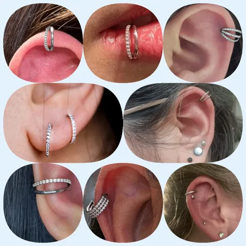 Vista 5 de Yaoyaoyors Piercing de acero inoxidable de 14G16G18G20G, aro individualdoble con bisagras, aretes de nariz para tabique, ópalo, joyería de caracola